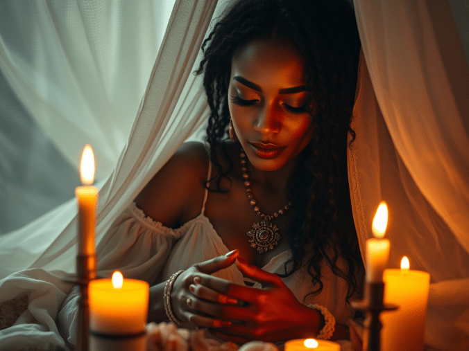 Rituel d'amour retour affectif avec des bougies, des roses rouges et des symboles spirituels illustrant l'espoir, la réconciliation et le renouveau sentimental.