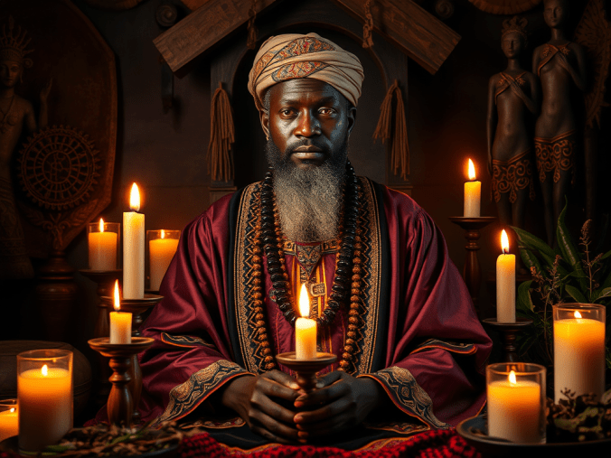 Numéro de téléphone d'un marabout efficace avec un téléphone, des bougies allumées, des roses rouges et une ambiance symbolique représentant le contact, l'écoute et l'accompagnement spirituel.