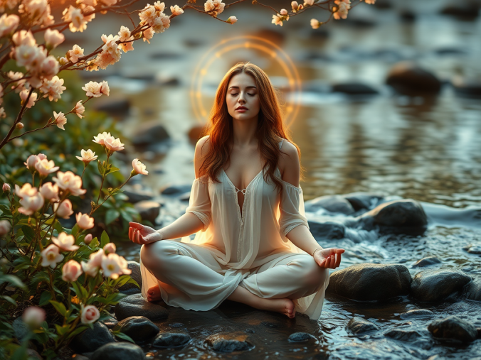Rituel de fertilité avec des bougies blanches, des fleurs, des cristaux, une lune symbolique et une ambiance spirituelle représentant l'espoir, la maternité et le projet de grossesse.