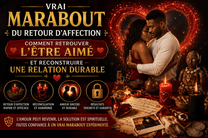 Illustration symbolique d'un couple réuni avec des éléments spirituels évoquant un retour d'affection et la reconstruction d'une relation amoureuse durable.